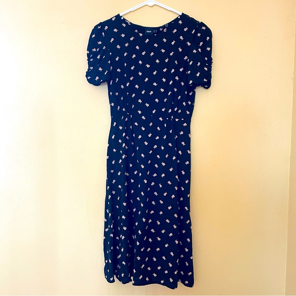 ASOS Black Floral Print Midi Dress Sz-4